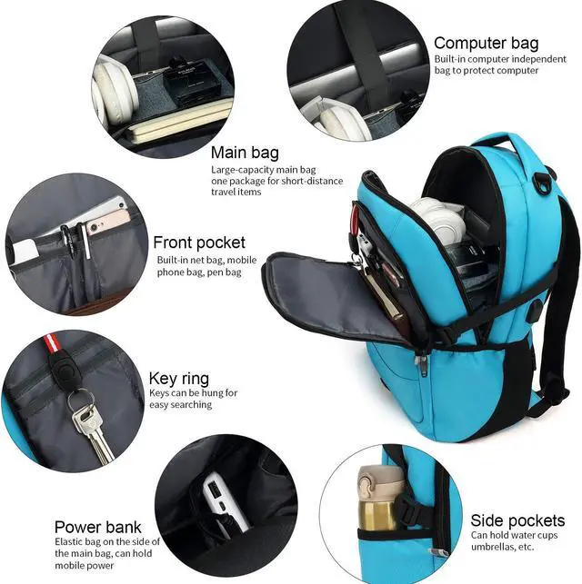 Alt view image 3 of 5 - INSAVANT Laptop Backpack 15.6 Inch Water Resistant Backpacks Durable College Travel Daypack Anti Theft with USB Charging Port Best Gift for Men Women(15.6 Inch, Sky Blue)