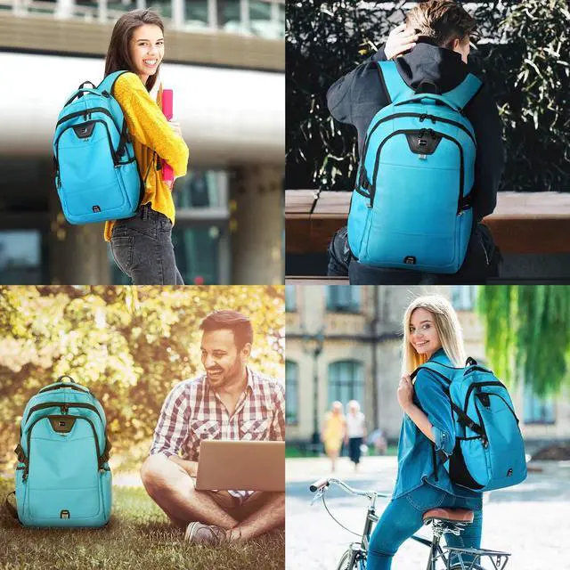 Alt view image 2 of 5 - INSAVANT Laptop Backpack 15.6 Inch Water Resistant Backpacks Durable College Travel Daypack Anti Theft with USB Charging Port Best Gift for Men Women(15.6 Inch, Sky Blue)