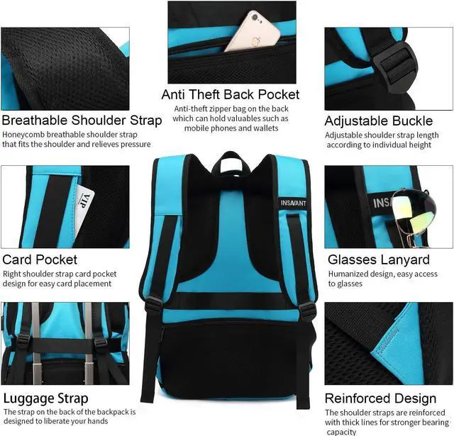 Alt view image 5 of 5 - INSAVANT Laptop Backpack 15.6 Inch Water Resistant Backpacks Durable College Travel Daypack Anti Theft with USB Charging Port Best Gift for Men Women(15.6 Inch, Sky Blue)