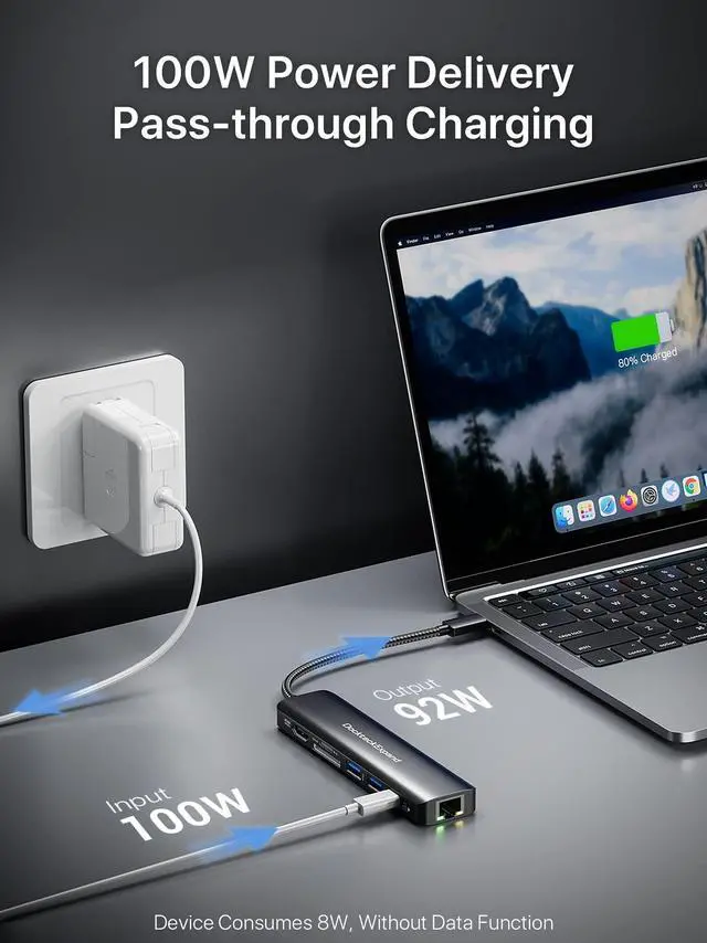 Alt view image 5 of 5 - USB C Hub Multiport Adapter, DockteckExpand USB C Dongle 7 in 1 with 4K 60Hz HDMI Port, 1Gbps Ethernet, 100W PD, 2 USB 3.0 Ports, SD/TF Card Reader for MacBook iPad HP Dell XPS and More