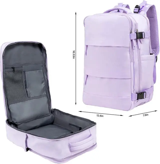 Alt view image 5 of 5 - (Not Made In China) Travel Backpack For Women Men Flight Approved, Carry On Laptop Bag, Luggage, Personal Item Backpack Bag, Casual Daypack (Lavender)