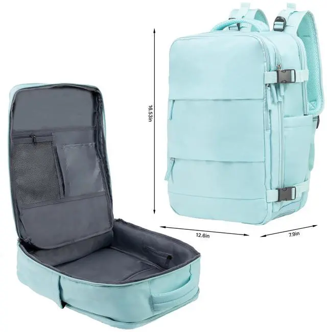 Alt view image 5 of 5 - (Not Made In China) Travel Backpack For Women, Airline Approved Carry On Laptop Bag, Luggage, Personal Item Backpack Bag, Casual Daypack (Mint)