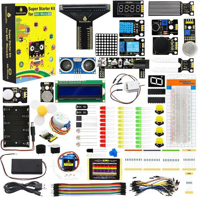 Main image of KEYESTUDIO Super Starter Kit for Microbit V2 V1.5 STEM Learning|Without Micro:bit Board, 40 Lessons Tutorial, with T-Breakout Board, Breadboard, LCD Display etc. Educational Kit for Beginners