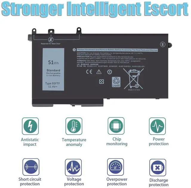 Alt view image 3 of 5 - Bovekeey 93FTF Battery 51Wh 11.4V for Dell Latitude E5480 E5580 5580 5480 5280 5590 5490 5491 5290 5288 5488 5495 5591 E5280 E5490 E5590 E5290 E5591 E549, Precision 15 3520 3530 4YFVG D4CMT 83XPC