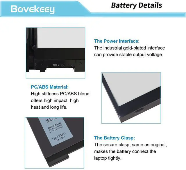 Alt view image 5 of 5 - Bovekeey 93FTF Battery 51Wh 11.4V for Dell Latitude E5480 E5580 5580 5480 5280 5590 5490 5491 5290 5288 5488 5495 5591 E5280 E5490 E5590 E5290 E5591 E549, Precision 15 3520 3530 4YFVG D4CMT 83XPC