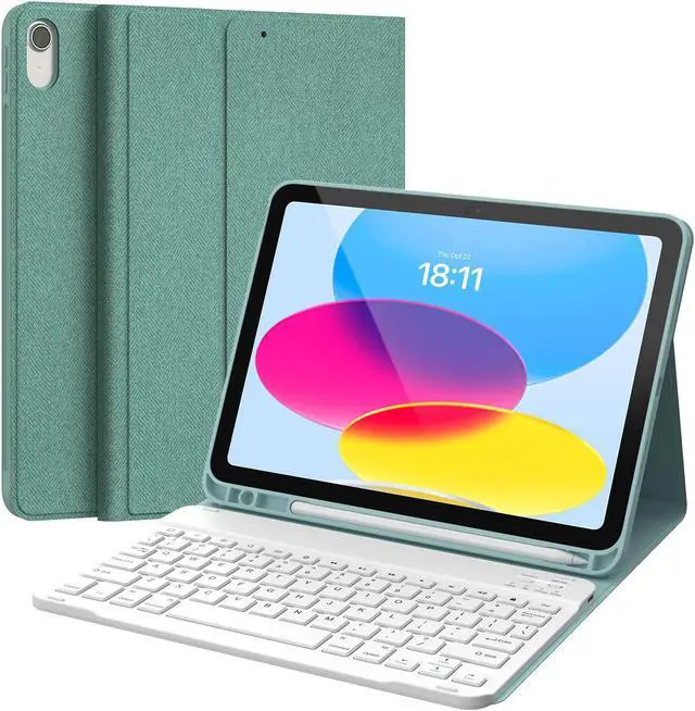 Main image of CHESONA Keyboard Case for iPad 10th Generation 10.9-inch 2022, Detachable Bluetooth Keyboard, Stand Folio Keyboard Cover with Pencil Holder, Rechargeable Keyboard for iPad 10th Gen 2022 (Lake Green)