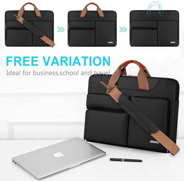 Alt view image 4 of 5 - Lacdo 360° Protective Laptop Shoulder Bag, 16 inch Laptop Bag for 16 inch New MacBook Pro M4/M3/M2 /M1 Pro Max A3403 A3186 A2991 A2780 A2485 2024-2019, 15" Surface Laptop 7th Copilot+PC Computer,Black
