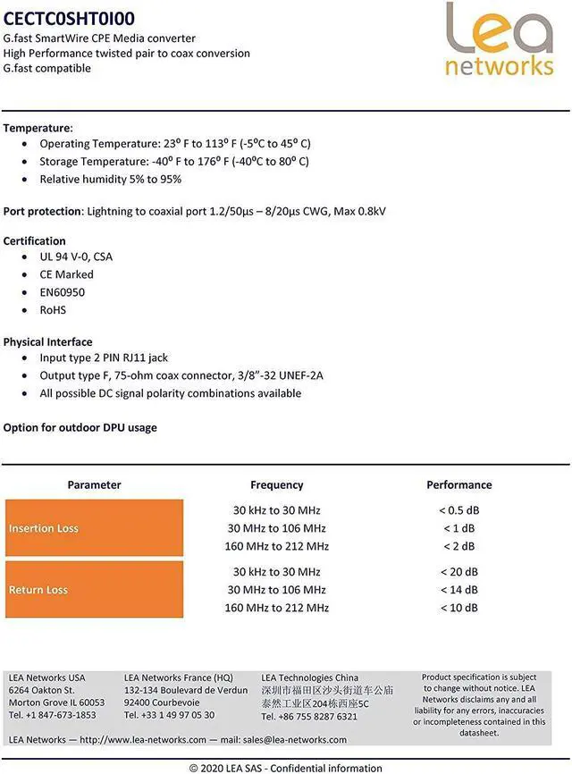 Alt view image 4 of 5 - Lea Networks Balun Media Converter, 75ohm Coax to 100ohm Twisted Pair, G.Fast & G.hn
