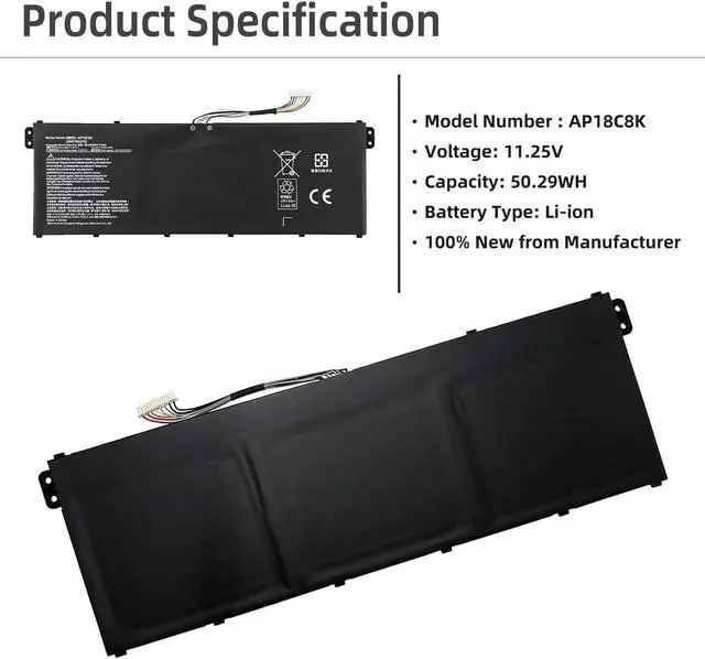 Alt view image 2 of 5 - YXKC AP18C8K Battery Replacement for Acer Aspire 5 A514-54 A514-54G A514-54-34JQ, Aspire 7 A715-42G Swift 3 SF314-42 SF314-57 SF314-57G SF314-58 SF314-59 Chromebook CB315-3H CB315-3HT 314-C933