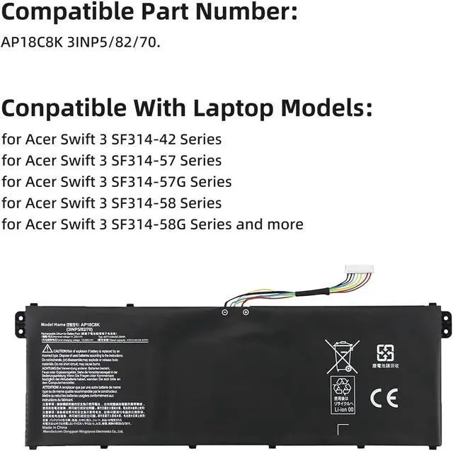 Alt view image 3 of 5 - YXKC AP18C8K Battery Replacement for Acer Aspire 5 A514-54 A514-54G A514-54-34JQ, Aspire 7 A715-42G Swift 3 SF314-42 SF314-57 SF314-57G SF314-58 SF314-59 Chromebook CB315-3H CB315-3HT 314-C933