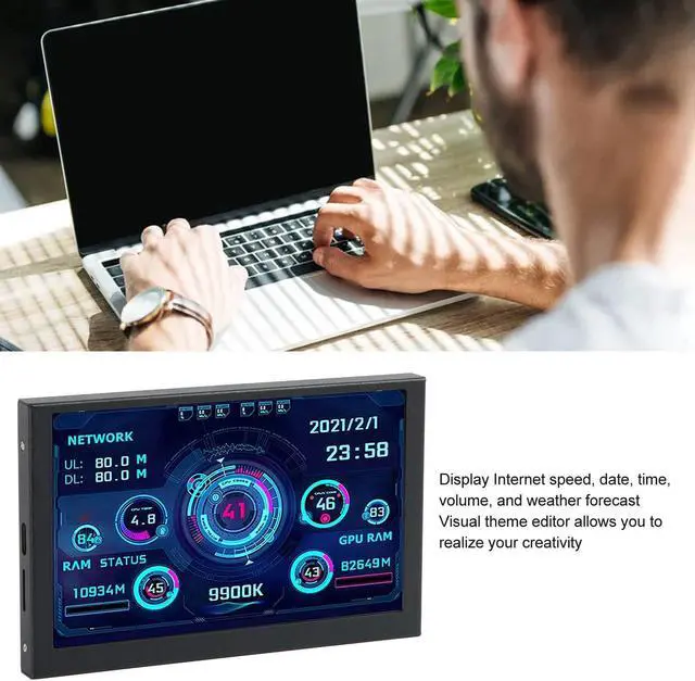 Alt view image 5 of 5 - 5 inch USB Mini Screen, AIDA64 PC CPU HDD Data Monitor Type C Computer Temperature Screen, PC Sensor Panel Display for AIDA64 Temperature Display PC CPU GPU Data Monitor