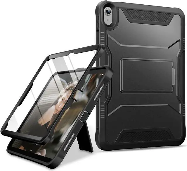 Alt view image 2 of 5 - DTTO Case Compatible with iPad 10th Generation 10.9 inch 2022,Durable Shockproof Full Body Protective and Premium Leather Folio Stand Case Black & Navy Blue