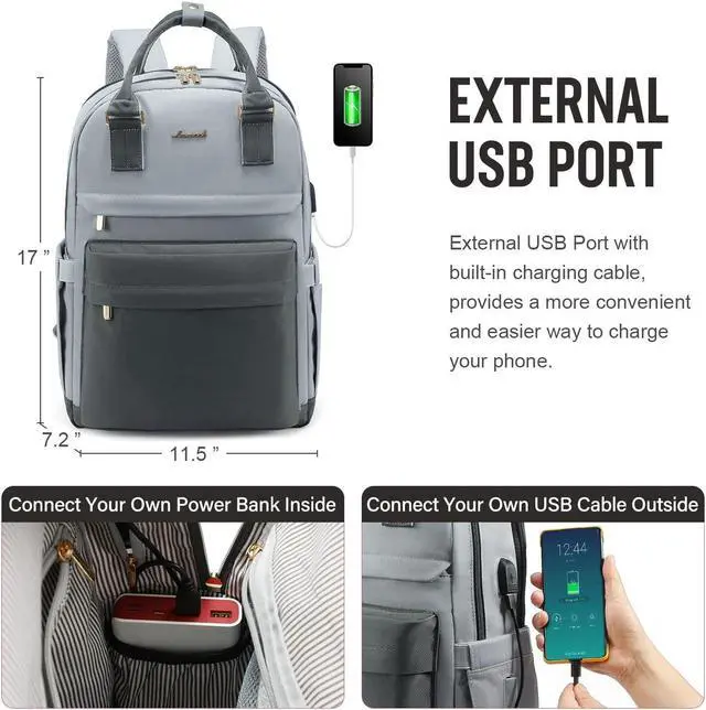 Alt view image 5 of 5 - LOVEVOOK Laptop Backpack for Women 15.6 Inch Laptop Bag with USB Port, Fashion Waterproof Backpacks Teacher Nurse Stylish Travel Bags Vintage Daypacks Bookbag for College School Work