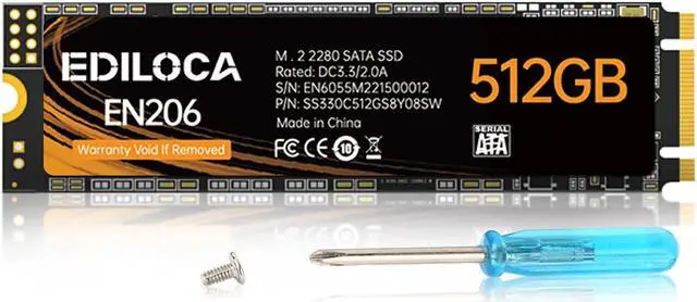 Main image of Ediloca EN206 512GB 3D NAND TLC M.2 SSD, M.2 2280 SATA III 6Gb/s SSD Internal Hard Drive, Read/Write Speed up to 550/460 MB/s, Compatible with Ultrabooks, Tablet Computers and Mini PCs