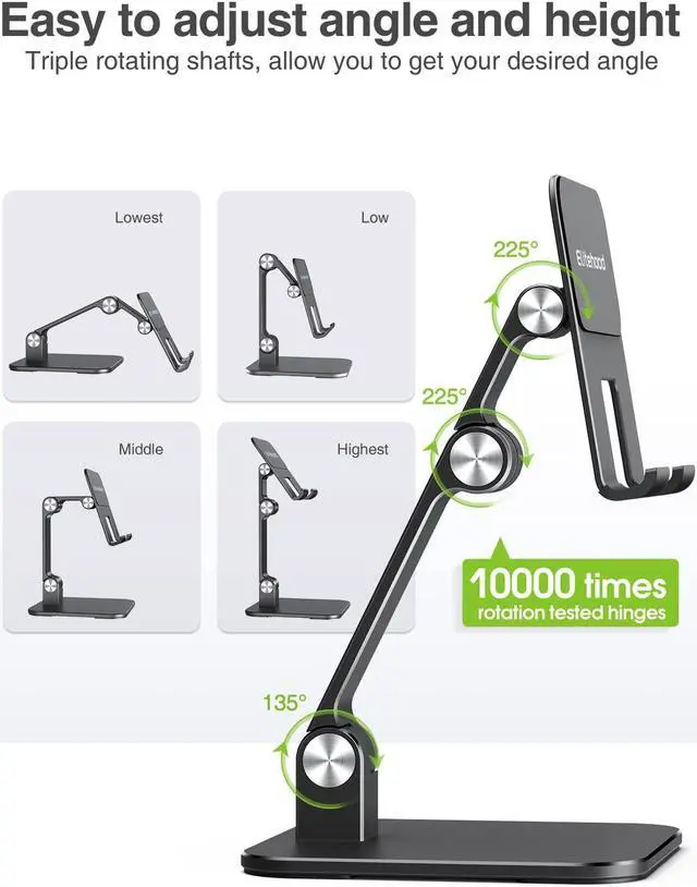 Alt view image 5 of 5 - elitehood Aluminum iPad Stand for Desk [Ultra-Stable & Sturdy], Height Adjustable Tablet Stand, Portable Stand Holder Dock for Home Office, Compatible with iPad Pro 12.9, iPad Air Mini 6 5 4 3, Black