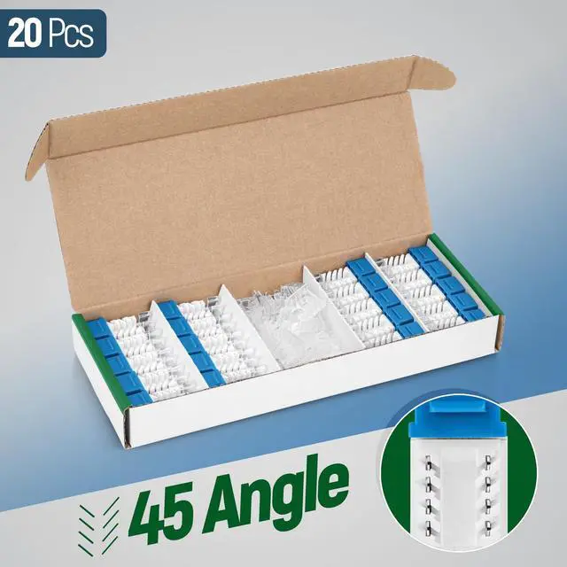 Alt view image 2 of 5 - Everest 45deg Angled RJ45 Cat6A Keystone Jacks 20-Pack in Blue - Slim Profile Female RJ45 Connectors - Cat 6A Keystone Jack - Compatible with 45deg Angled Speed Termination Tool - 45Term (B0BL3GS7ZY)