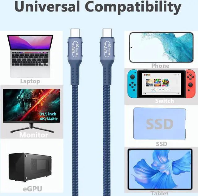Alt view image 4 of 5 - Dhaxipo USB 4 for Thunderbolt 4 Cable 3FT[2 Pack],40 Gbps Data Transfer with 240W and 4K@144Hz 5K@ 60Hz or 8K@30Hz,Compatible with Thunderbolt 4/3 Cable and USB C,fit for Laptop,Docking,Monitor.