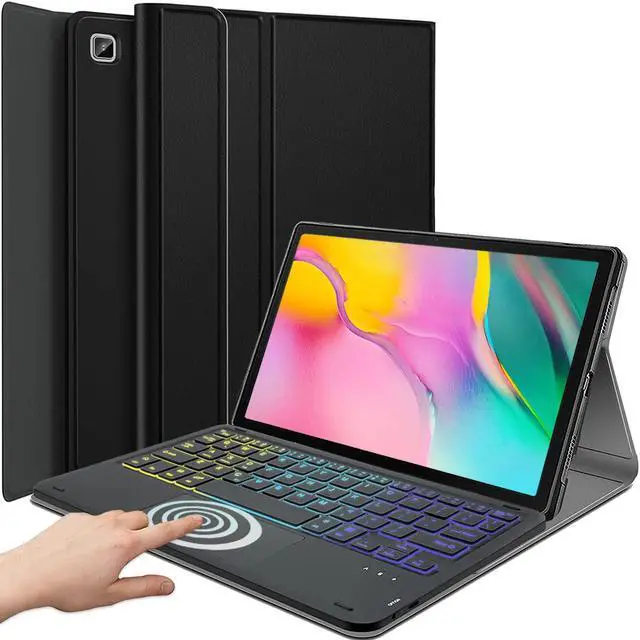 Main image of Backlit Touchpad Keyboard Case for Samsung Galaxy Tab A 10.1 2019 Release, DKAHOEE 3-Zone Rainbow Backlit Wireless Keyboard with Slim Stand Cover Case for Galaxy Tab A 10.1 Inch 2019 SM-T510/T515/T517