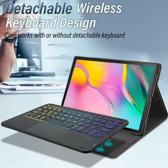 Alt view image 3 of 5 - Backlit Touchpad Keyboard Case for Samsung Galaxy Tab A 10.1 2019 Release, DKAHOEE 3-Zone Rainbow Backlit Wireless Keyboard with Slim Stand Cover Case for Galaxy Tab A 10.1 Inch 2019 SM-T510/T515/T517