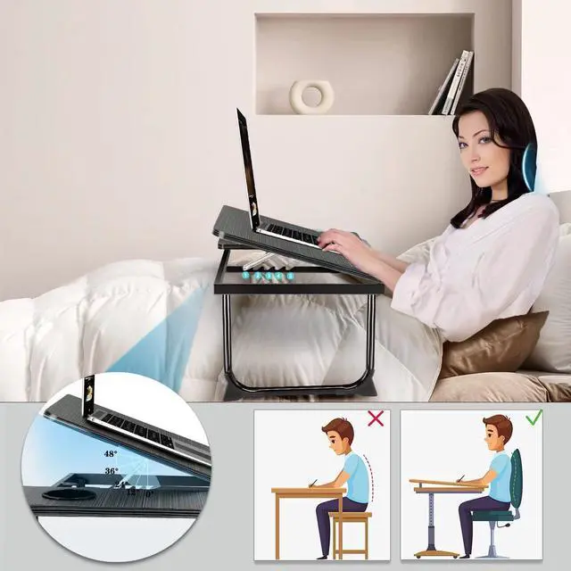 Alt view image 2 of 5 - Laptop Desk for Bed Couch,Lap Desk for Laptop,Portable Laptop Stand for Desk,Small Adjustable Laptop Desk,Foldable Bed Table for Laptops and Writing, Bed Tray Table with Cup Holder(Black)