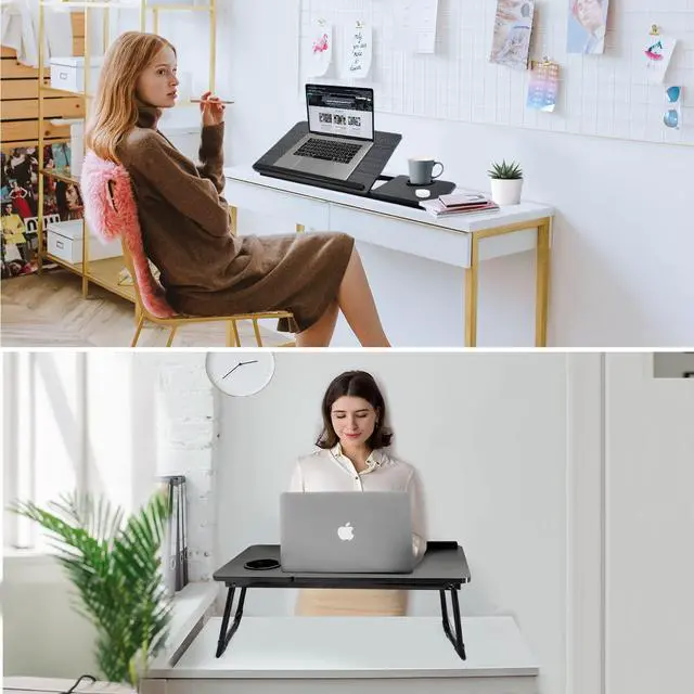 Alt view image 3 of 5 - Laptop Desk for Bed Couch,Lap Desk for Laptop,Portable Laptop Stand for Desk,Small Adjustable Laptop Desk,Foldable Bed Table for Laptops and Writing, Bed Tray Table with Cup Holder(Black)