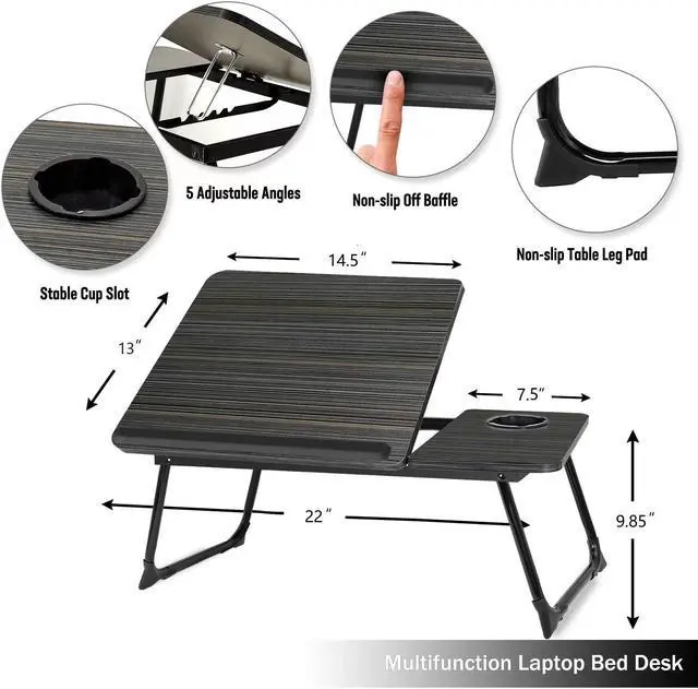 Alt view image 4 of 5 - Laptop Desk for Bed Couch,Lap Desk for Laptop,Portable Laptop Stand for Desk,Small Adjustable Laptop Desk,Foldable Bed Table for Laptops and Writing, Bed Tray Table with Cup Holder(Black)