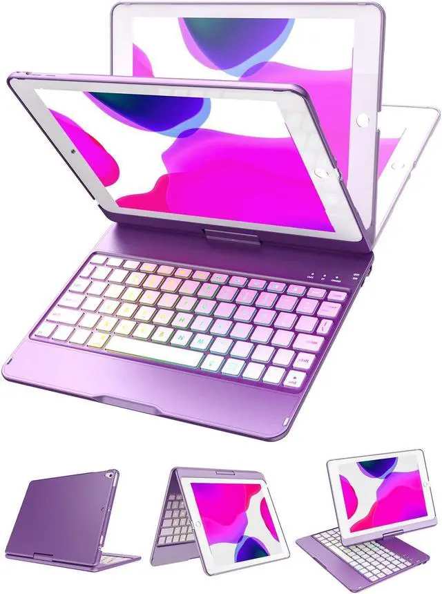 Main image of MMK iPad Keyboard Case for iPad 6th Gen 2018,5th Gen 2017, Pro 9.7, Air 2,Air 1, Backlit 10 Color 360 Screen Rotation Case with Keyboard, Auto Sleep/Wake - Violet