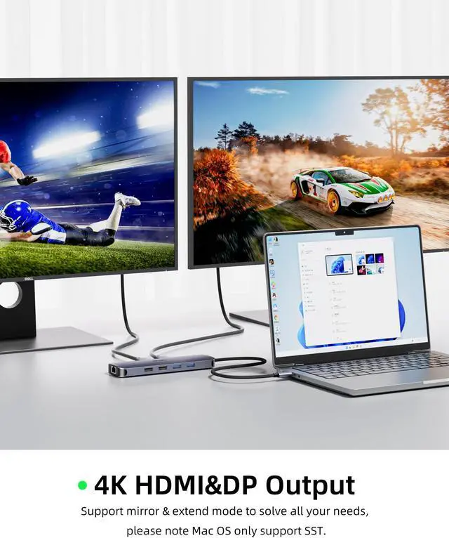 Alt view image 5 of 5 - USB C Hub HDMI 4K60Hz, USB C Docking Station to DisplayPort, USB-C Thunderbolt 3 Hub Laptop Docking Station Dual Monitor with Ethernet, PD, USB3.0, SD/TF Card Reader Compatible for Windows/Mac