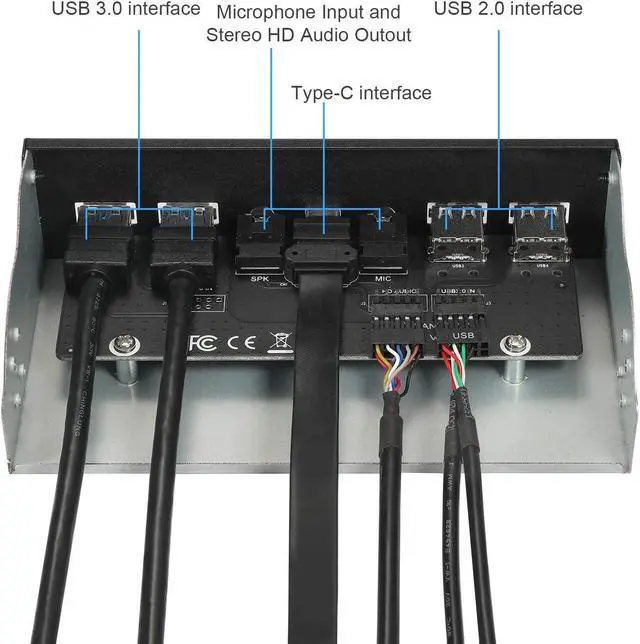 Alt view image 3 of 5 - MZHOU USB2.0 + 3.0 Metal Front, 5.25 inch 19Pin Front Panel Adapter, 4 USB 3.0 Port hubs and (1HD Audio Port / 1TPY-C Port / 1 Microphone Input)