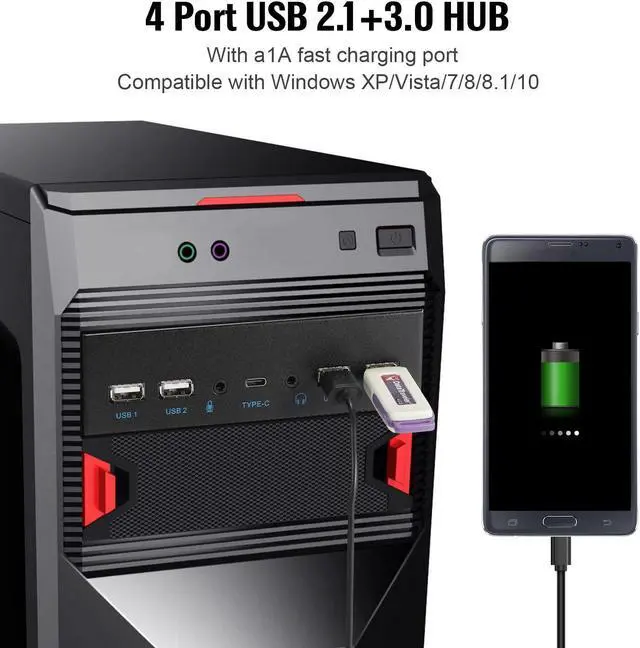Alt view image 5 of 5 - MZHOU USB2.0 + 3.0 Metal Front, 5.25 inch 19Pin Front Panel Adapter, 4 USB 3.0 Port hubs and (1HD Audio Port / 1TPY-C Port / 1 Microphone Input)