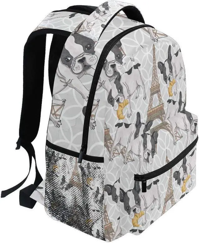 Alt view image 2 of 5 - AUUXVA Backpack Paris Eiffel Tower French Bulldog School Shoulder Bag Large Waterproof Durable Bookbag Laptop Daypack for Students Teens Girls Boys Elementary