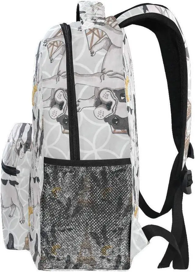 Alt view image 4 of 5 - AUUXVA Backpack Paris Eiffel Tower French Bulldog School Shoulder Bag Large Waterproof Durable Bookbag Laptop Daypack for Students Teens Girls Boys Elementary