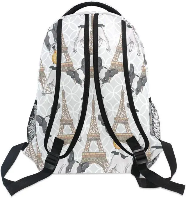 Alt view image 5 of 5 - AUUXVA Backpack Paris Eiffel Tower French Bulldog School Shoulder Bag Large Waterproof Durable Bookbag Laptop Daypack for Students Teens Girls Boys Elementary