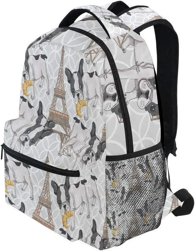 Alt view image 3 of 5 - AUUXVA Backpack Paris Eiffel Tower French Bulldog School Shoulder Bag Large Waterproof Durable Bookbag Laptop Daypack for Students Teens Girls Boys Elementary