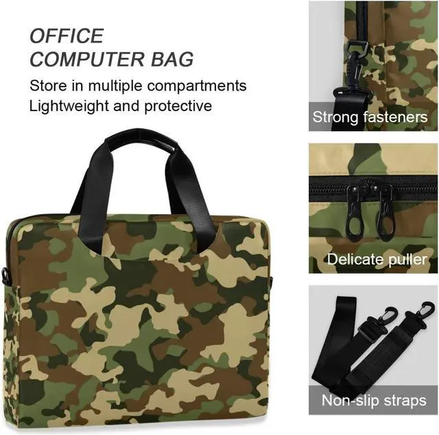 Alt view image 4 of 5 - Laptop Shoulder Bag Military Camo Portable Laptop Sleeve Case with Strap for 14/15.6/16in Notebook Computer Messenger Bag for Women Men Briefcase