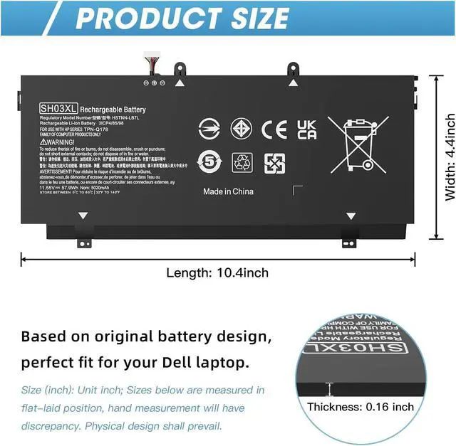 Alt view image 2 of 4 - SH03XL 859356-855 Laptop Battery for HP Spectre X360 Convertible 13-AC0XX Replacement 13-AC023DX 13-AC013DX 13-AC033DX 13-W023DX 13-W013DX 13-W0XX 13-AB0XX, Fit SH03057XL CN03XL 859026-421 HSTNN-LB7L