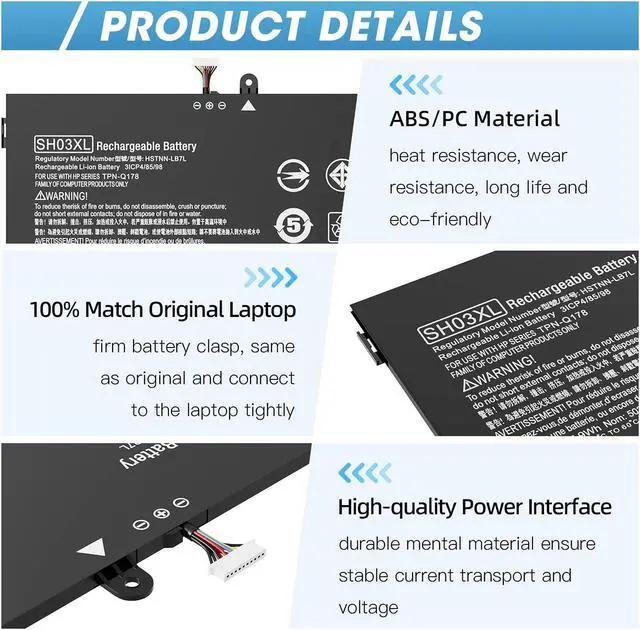 Alt view image 3 of 4 - SH03XL 859356-855 Laptop Battery for HP Spectre X360 Convertible 13-AC0XX Replacement 13-AC023DX 13-AC013DX 13-AC033DX 13-W023DX 13-W013DX 13-W0XX 13-AB0XX, Fit SH03057XL CN03XL 859026-421 HSTNN-LB7L