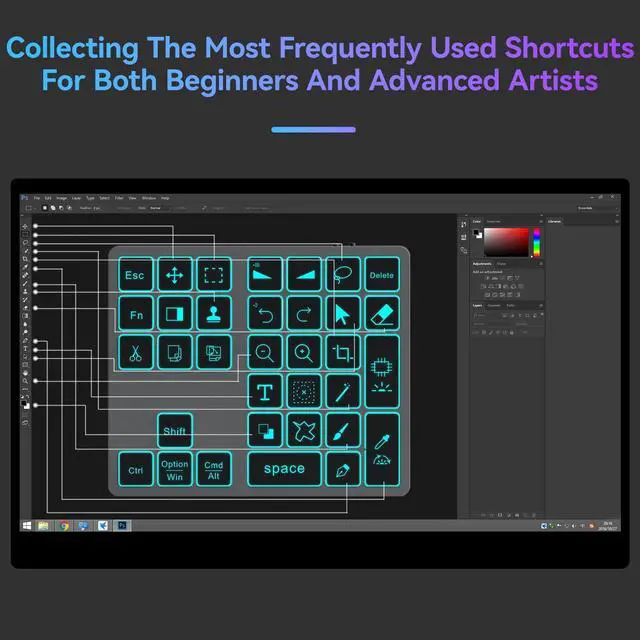 Alt view image 3 of 5 - Doohoeek Bluetooth Shortcut Keyboard for Adobe Photoshop for PC Computer, Desktop, iPad & MacBook, PS Shortcut Hotkeys Keypad Rechargeable with 7-Color Backlit Key for MacOS, iOS & Windows
