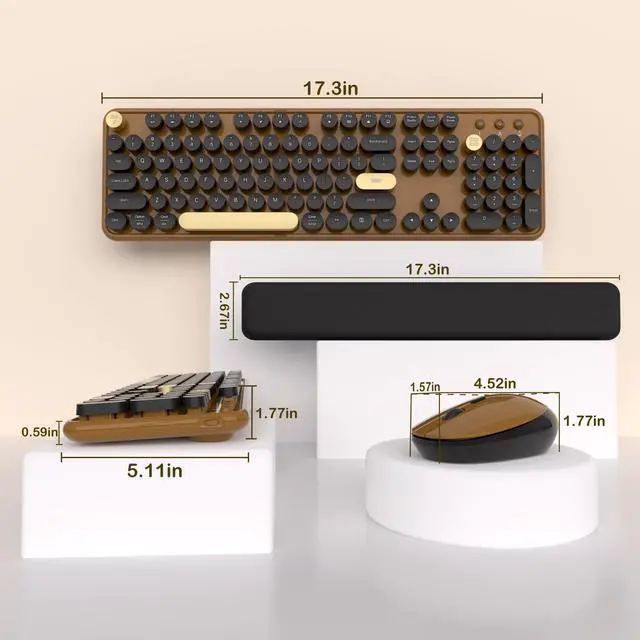 Alt view image 3 of 5 - Links9+ Wireless Keyboard and Mouse Combos, Retro Keyboard and Mouse Wireless Full Size, 2.4Ghz Connection and Optical Mouse for Windows, Mac, PC, Laptop for Home and Office (Coffee-Black)