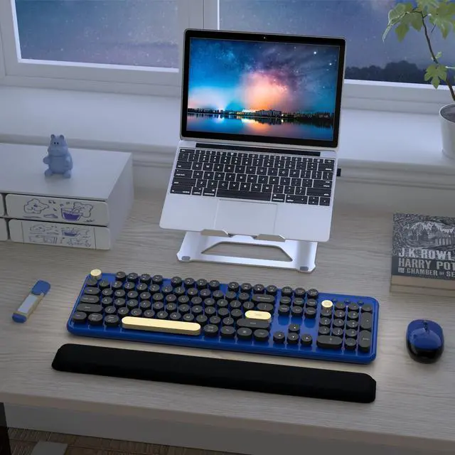 Alt view image 2 of 5 - Links9+ Wireless Keyboard and Mouse Combos, Retro Keyboard and Mouse Wireless Full Size, 2.4Ghz Connection and Optical Mouse for Windows, Mac, PC, Laptop for Home and Office (Jewel Blue-Black)