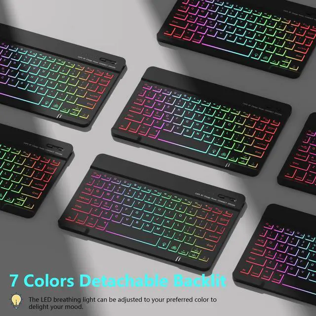 Alt view image 3 of 5 - FUWANG iPad 10th Generation Case with Keyboard 10.9 inch 2022 - Detachable 7 Colors Backlit Wireless Bluetooth Folio Keyboard Case for iPad 10th Generation with Pencil Holder