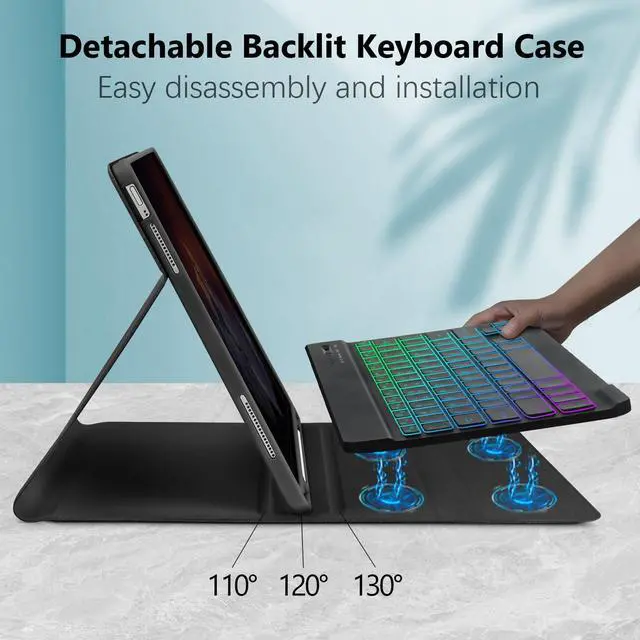 Alt view image 5 of 5 - FUWANG iPad 10th Generation Case with Keyboard 10.9 inch 2022 - Detachable 7 Colors Backlit Wireless Bluetooth Folio Keyboard Case for iPad 10th Generation with Pencil Holder