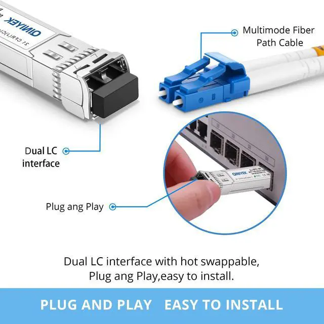 Alt view image 3 of 5 - 4Pack 10GBase-SR SFP+ LC Module, SFP Multi-Mode Gbic Transceiver 850nm,up to 300 Meters, Compatible with Cisco SFP-10G-SR, Unifi UF-MM-10G, Meraki MA-SFP-10GB-SR,Fortinet,Mikrotik,Netgear,Supermicro