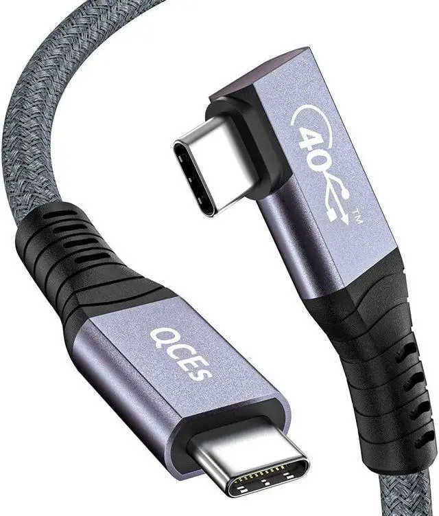 Main image of QCEs USB 4 Cable for Right Angle Thunderbolt 4 Cable 6Ft, USB C Video Cable 8K60Hz Display, 40Gbps Data Transfer, 100W PD Charging Compatible with iPhone 15 Pro/Max/Plus MacBook Pro iMac