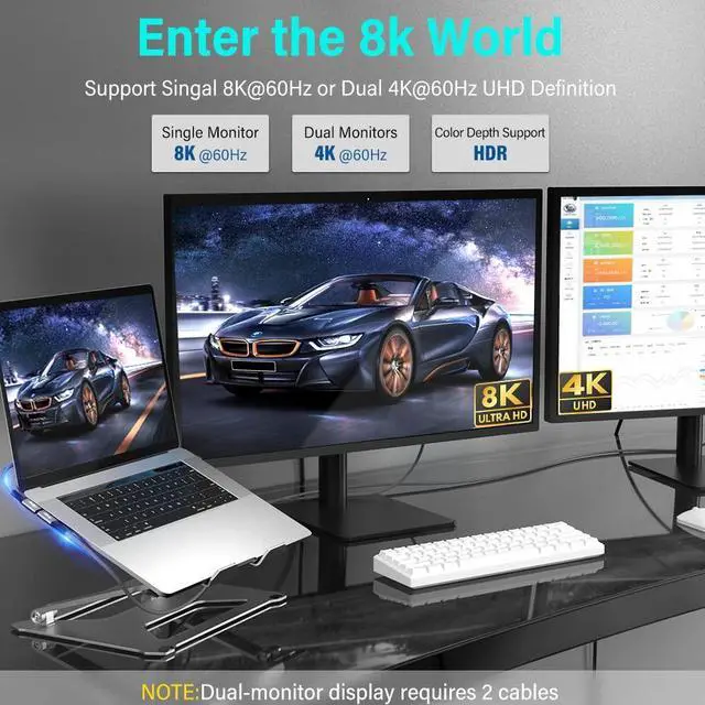 Alt view image 2 of 5 - QCEs USB 4 Cable for Right Angle Thunderbolt 4 Cable 6Ft, USB C Video Cable 8K60Hz Display, 40Gbps Data Transfer, 100W PD Charging Compatible with iPhone 15 Pro/Max/Plus MacBook Pro iMac