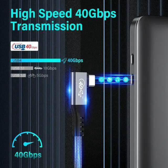 Alt view image 3 of 5 - QCEs USB 4 Cable for Right Angle Thunderbolt 4 Cable 6Ft, USB C Video Cable 8K60Hz Display, 40Gbps Data Transfer, 100W PD Charging Compatible with iPhone 15 Pro/Max/Plus MacBook Pro iMac