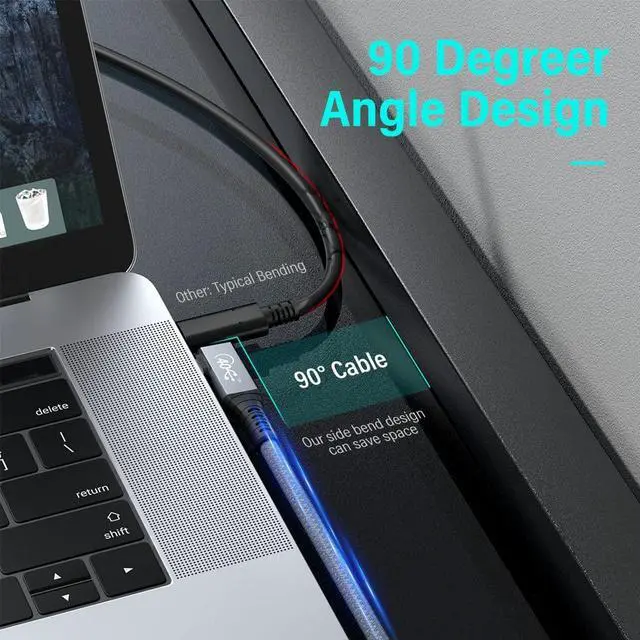 Alt view image 5 of 5 - QCEs USB 4 Cable for Right Angle Thunderbolt 4 Cable 6Ft, USB C Video Cable 8K60Hz Display, 40Gbps Data Transfer, 100W PD Charging Compatible with iPhone 15 Pro/Max/Plus MacBook Pro iMac