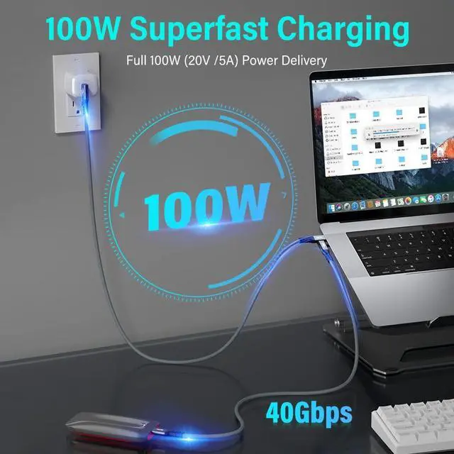 Alt view image 4 of 5 - QCEs USB 4 Cable for Right Angle Thunderbolt 4 Cable 6Ft, USB C Video Cable 8K60Hz Display, 40Gbps Data Transfer, 100W PD Charging Compatible with iPhone 15 Pro/Max/Plus MacBook Pro iMac
