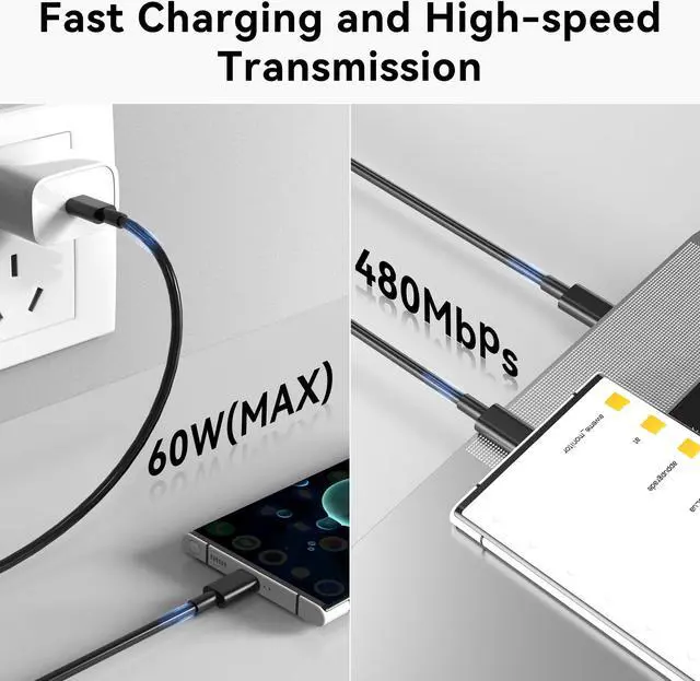 Alt view image 4 of 5 - USB C to USB C Cable 10FT (10 Pack), Type C Fast Charging Cord, 20V/3A 60W(MAX) Charger Compatible with Samsung S23/S22/S21/S20, Note 20/10, iPad Pro 12.9/11 Air/Mini, MacBook Pro/Air, PS5 Controller