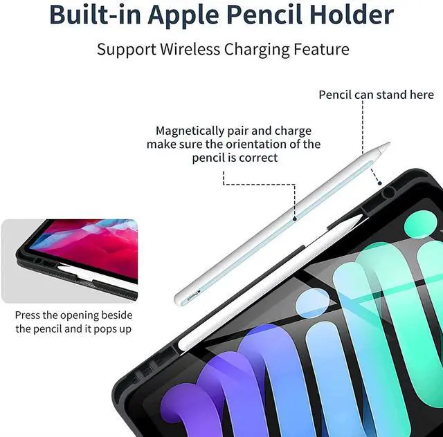 Alt view image 5 of 5 - Gexmil Genuine Leather Case for iPad mini 7 (A17 Pro) 2024 / iPad mini 6 Generation 2021 8.3 Inch,Pencil Holder,Shockproof Cowhide Cover,Auto Sleep/Wake,Pencil 2 Wireless Charging,Butterfly Pattern